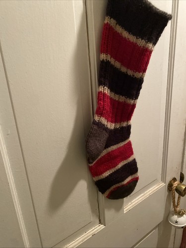 J Crew 22”Wool Chunky Stripe Red White Dark Blue Gray Knit Christmas Stocking - Picture 11 of 12