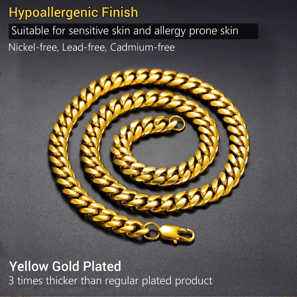 PROSTEEL Trendy Cuban Link Chain Necklace for Men, Black/18K Gold