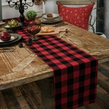 Cotton Table Runner Set Placemat Buffalo Tartan Tablecloth Christmas Dining