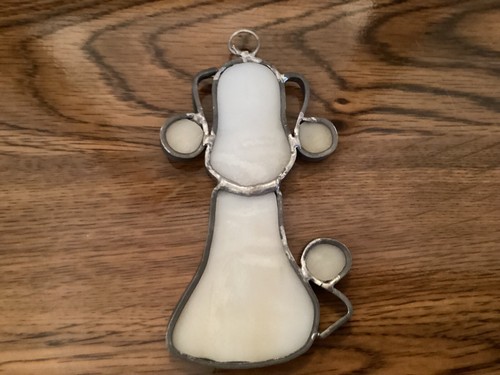 Vintage Stained Glass white dog Sun Catcher Ornament Window Art - Picture 2 of 3