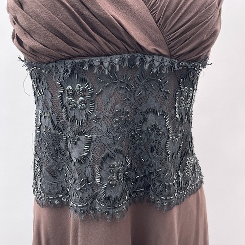 Tadashi Collection Dress Women 18 Brown Silk Black Beaded Whimsygoth Cocktail - Picture 3 of 11