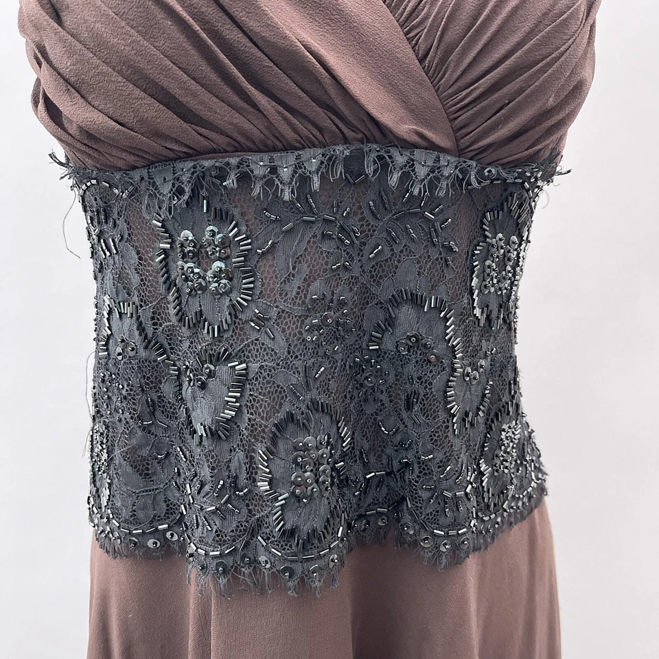 Tadashi Collection Dress Women 18 Brown Silk Black Beaded Whimsygoth Cocktail - Image 3 of 4