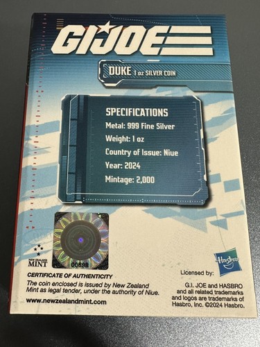 2024 Niue Hasbro G.I. Joe Duke 1 Oz Silver Colorized Proof Coin - 2,000 Mintage. - 第 4/4 張圖片