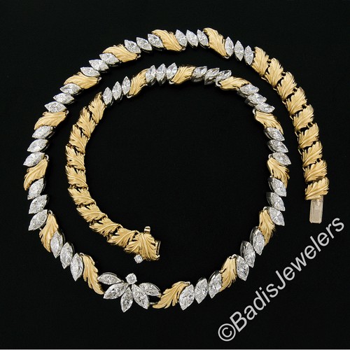 Vintage McTeigue & Co. Platinum & 18K Gold 14.1ctw Marquise Diamond 16" Necklace - 第 3/8 張圖片