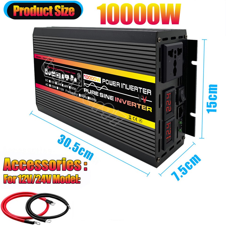 10000W Power Inverter DC 12V 24V 48V To AC 110V 220V Converter Pure ...