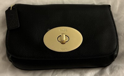 COACH Restored Liv Pouch Crossbody Black Polished Pebble Leather