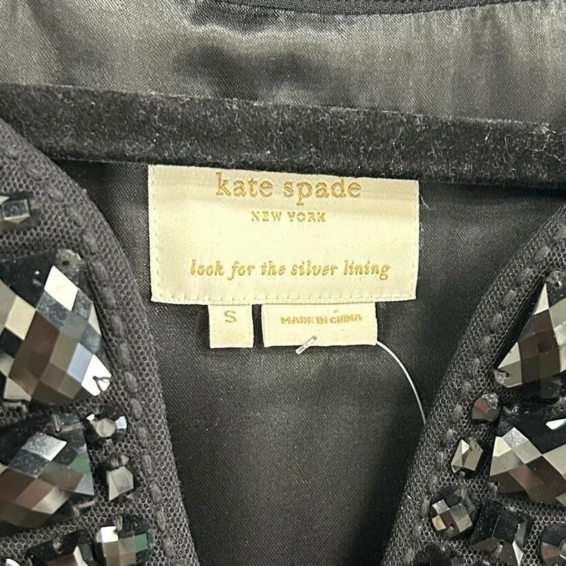 Abito a tubino Kate Spade Genniva nero impreziosito da perline scollo a V misto lana piccolo