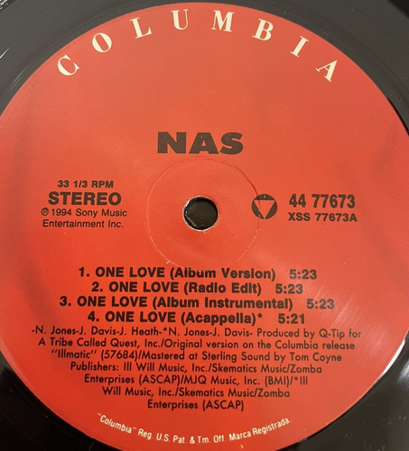 NAS / ONE LOVE + REMIX feat. Sadat X / 12" Vinyl 1994 US ORG / VG+ / RARE! Q-TIP - Picture 5 of 6