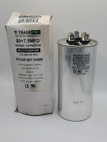 TRADEPRO Round Capacitor 80 + 7.5 MFD TP-CAP-80/7.5/440R 80+7.5MFD (1A2)