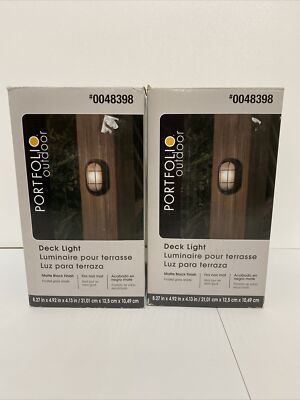Set of 2 Portfolio Deck Light w/Frosted Glass Shade - Matte Black - 0048398  NEW
