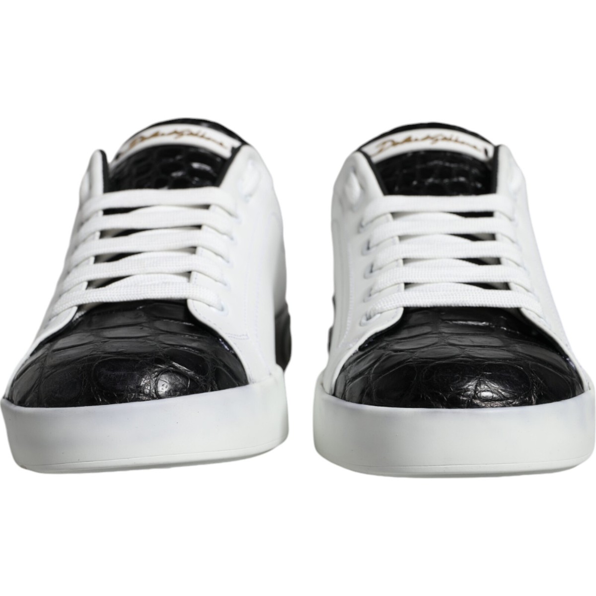 DOLCE & GABBANA Shoes Black Leather Logo Portofino Sneaker