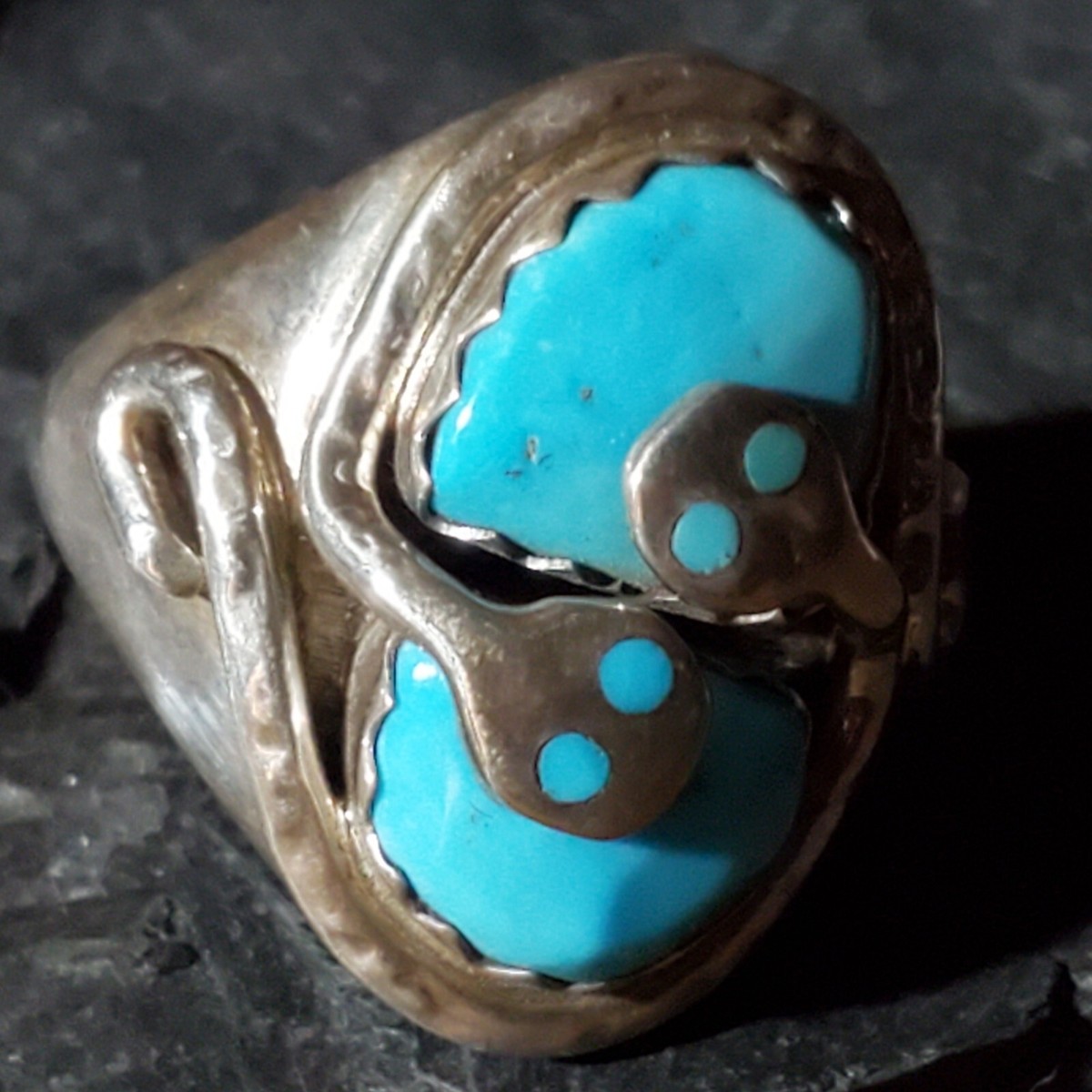 Vtg ZUNI EFFIE CALAVAZA Sterling Turquoise Double Snake Ring Vtg ZUNI EFFIE CALAVAZA Sterling Turquoise Double Snake Ring