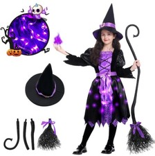 Light Up Girls Witch Halloween Costume, Witch Dress Set with Hat -Size SMALL-
