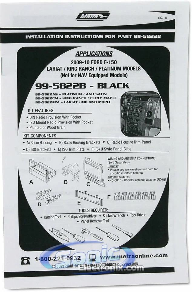 Kit de painel de instalação Metra 99-5822MM single DIN para 2009-2010 Ford F-150 - Imagem 2 de 3