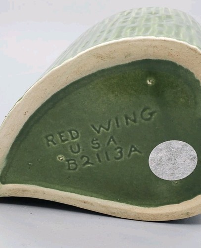 Vintage Red Wing Heart Shaped Green & Yellow Candleholder Pottery With Ridges - Picture 4 of 10