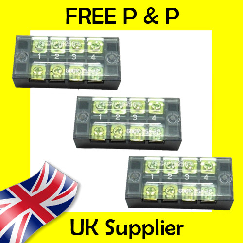 4 Position Dual Row Covered Electric Barrier Screw Terminal Block Strip 600V 15A - Picture 4 of 6