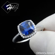 WOMEN SOLID 925 STERLING SILVER ICY BLUE CZ SILVER SQUARE ENGAGEMENT RING R203