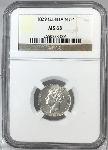 1829 NGC-MS63 Great Britain 6 Pence