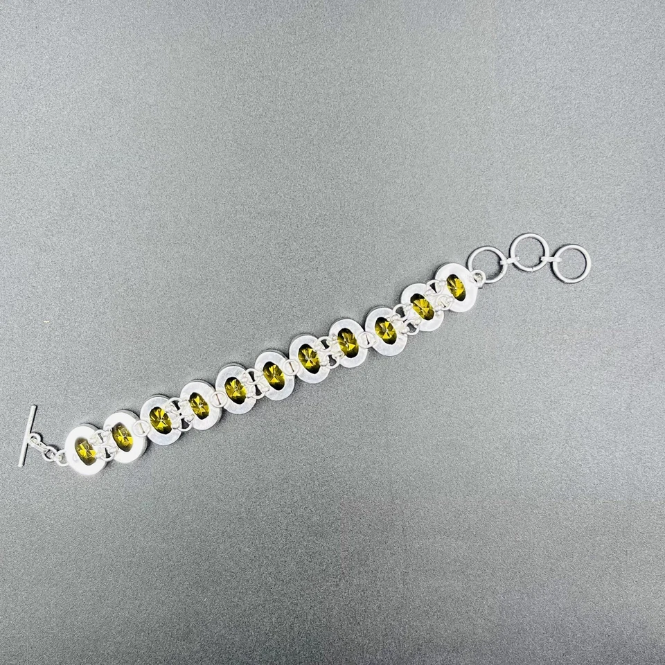 Pulsera de cadena de joyería de piedras preciosas de citrino amarillo corte rosa de plata de ley 925 Foto 4 de 4