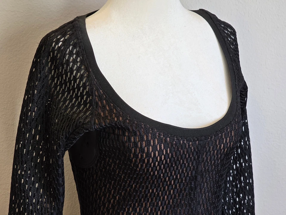 Byron Lars Beauty Mark Black Lace Sheer Chiffon Bodycon Dress 3/4 Sleeves Size 2 - Image 2 of 4