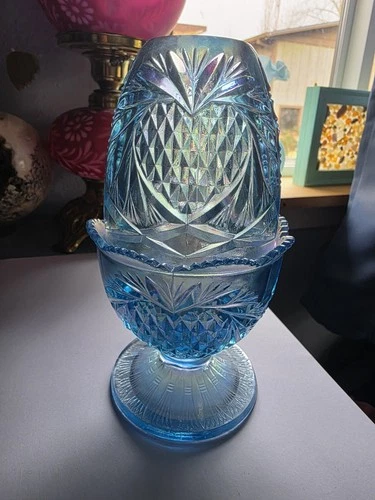 Fenton Art Iridescent  Blue Pineapple Fairy Lamp