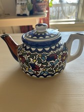 Colorful Handmade Tea Pot From Jerusalem With Matching Small Saucer