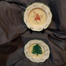 Royal Norfolk Christmas Holly Berry Pine Tree Plates Set of Scalloped Edge