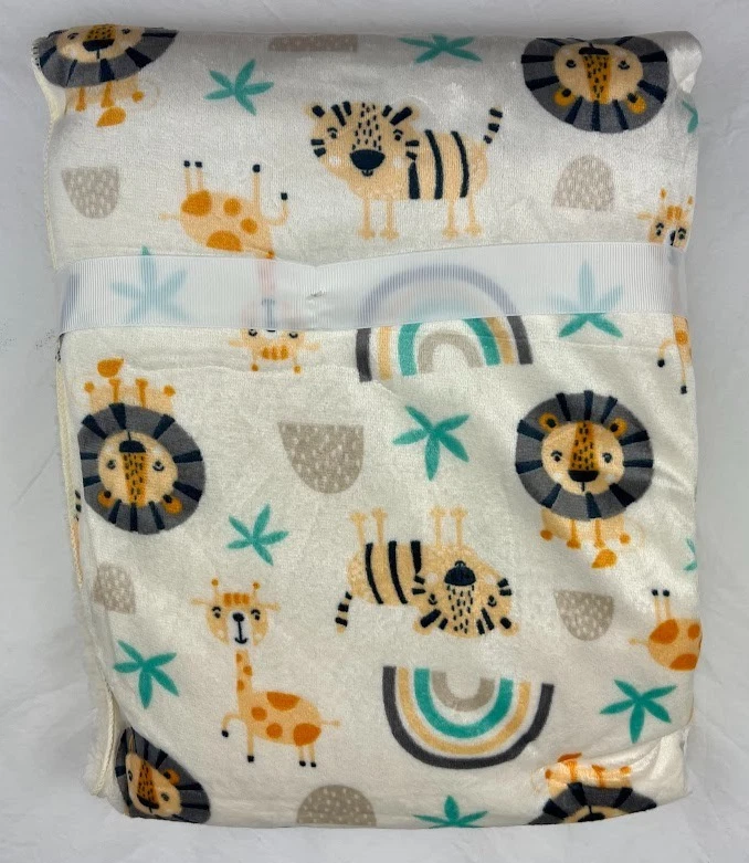 Manta Rene Rofe Beige Safari Selva Bebé Peluche Sherpa Bon Bebe León Tigre Nueva con Etiquetas Foto 3 de 3