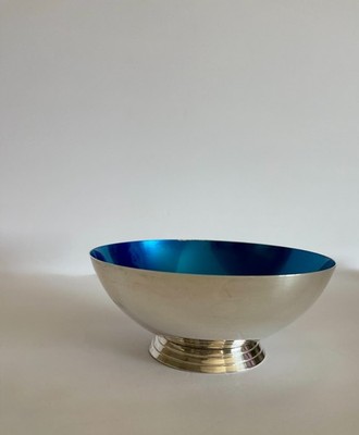 Vintage Danish Silverplate Blue Enamel Bowl MCM Mid Century Made in Denmark
