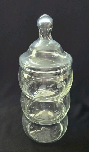 PRINCESS HOUSE HERITAGE 3 TIER STACKING CANDY DISH JAR W/ LID 9" ETCHED FLORAL - Picture 1 of 4