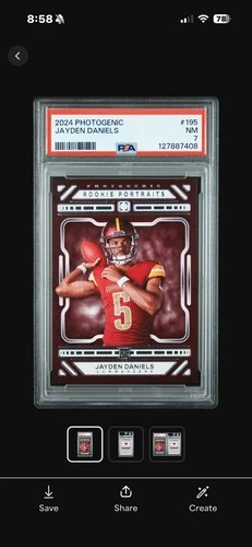2024 PANINI PHOTOGENIC #195 JAYDEN DANIELS ROOKIE RC PSA 7 - Collect RC DANIELS!