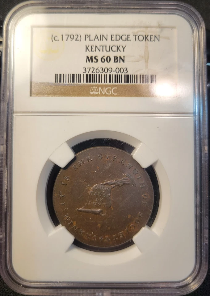 :1792 Ficha de Kentucky borde liso post colonial americano temprano NGC MS60BN RARO R5 Foto 3 de 4