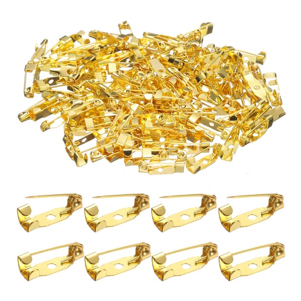 FüR Diy Craft 120 StüCk Sicherheitsnadel 15Mm Gold Broschenverschluss Mit Loch-image