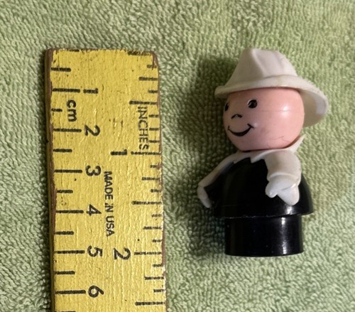 Vtg Plastic Fisher Price Firefighter Little People White Hat/ Arms Black Body - Picture 7 of 8