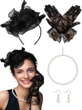 Bonuci 4 Pcs 50s Fascinator Hat for Women Black Funeral Veil Hat Tea Party He...