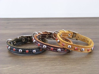 1/2'' Wide Top Quality Leather Dog Collar W/ Red Turquoise & Domes   Made in USA