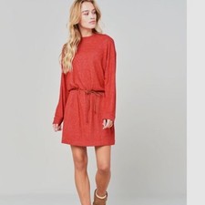 Rip Curl Red Heathered Long Sleeve Sweater Dress With Belt Size Medium