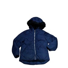 Old Navy Girls Navy Blue Faux Fur Lined Hooded Puffer Jacket Size S 6-7 Quilted