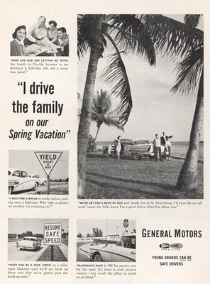 1958 General Motors: I Drive the Family On Our Spring Vacation Vintage Print Ad