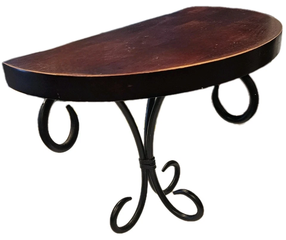 Estante de Pared Marrón Oscuro Madera Negro Ornado Hierro Forjado Media Luna Resistente 6"x12" Foto 3 de 4