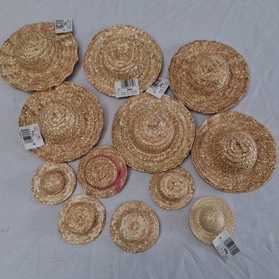 LOT: 12 Vintage Straw Hat For Dolls Or Decoration Craft