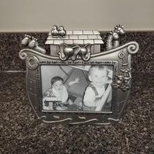 New MALDEN Pewter Photo Frame Noah's Ark Two By Two Baby Toddler 3.5 X 5 Photo