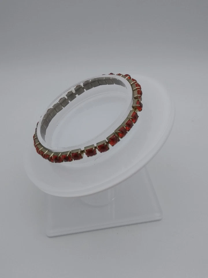 Armreif mit Strasssteine (rot, Stretch) Messing handgefertigt Vintage - Bild 4 von 4
