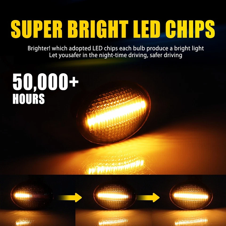 Luces de señalización laterales LED ámbar secuencial para parachoques delantero para Fiat 500 2007-19 2 puertas Foto 3 de 4