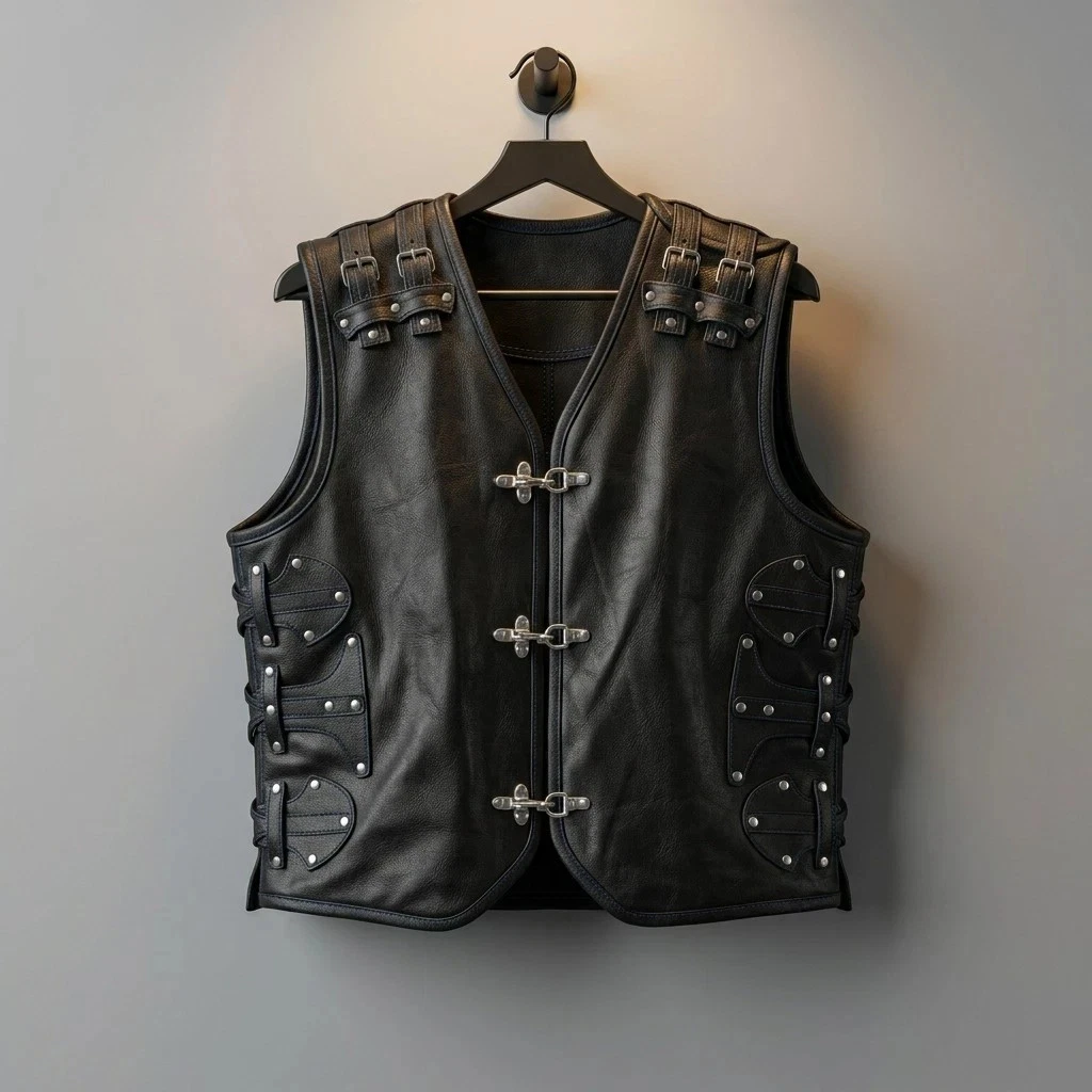 Black Leather Motorcycle Vest For Mens –Studded Biker Lambskin Leather Waistcoat