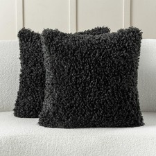 FUTEI Black Decorative Throw Pillow Covers 26x26 Inch Set of 2,Soft Fluffy Fa...