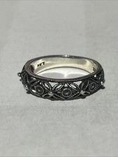 VINTAGE STERLING SILVER RING SZ 7.5 FILIGREE FLOWER W/ MARCASITE STONE 925 LAN