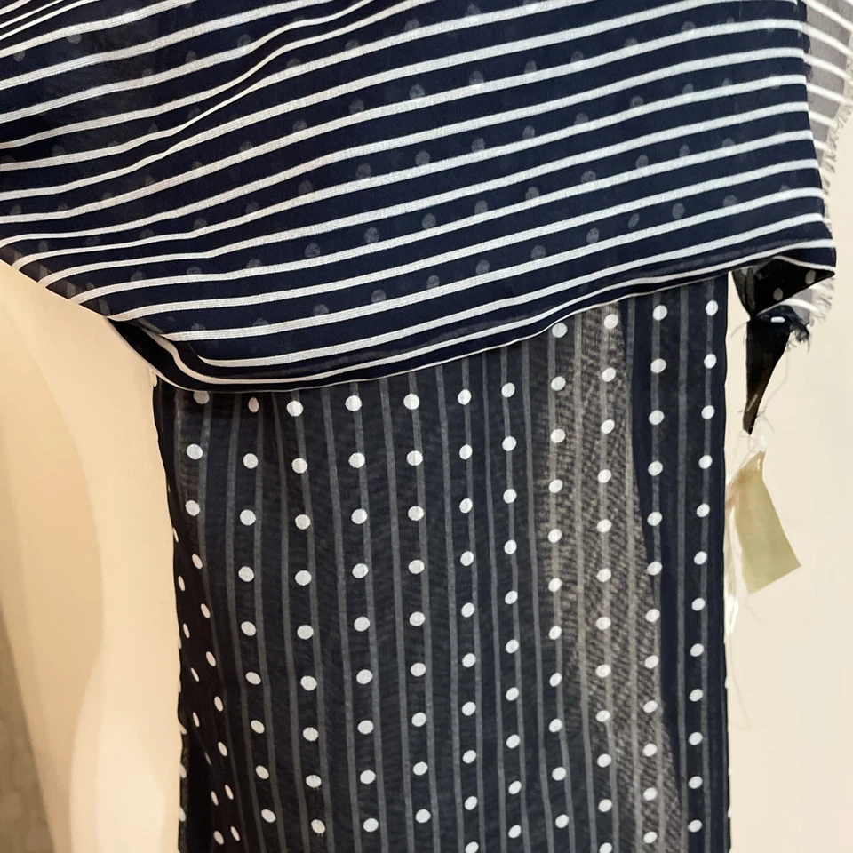 Lord & Taylor Lightweight Silky Scarf Navy Reversible Dots Stripes Italy 11X58" - Image 2 of 4