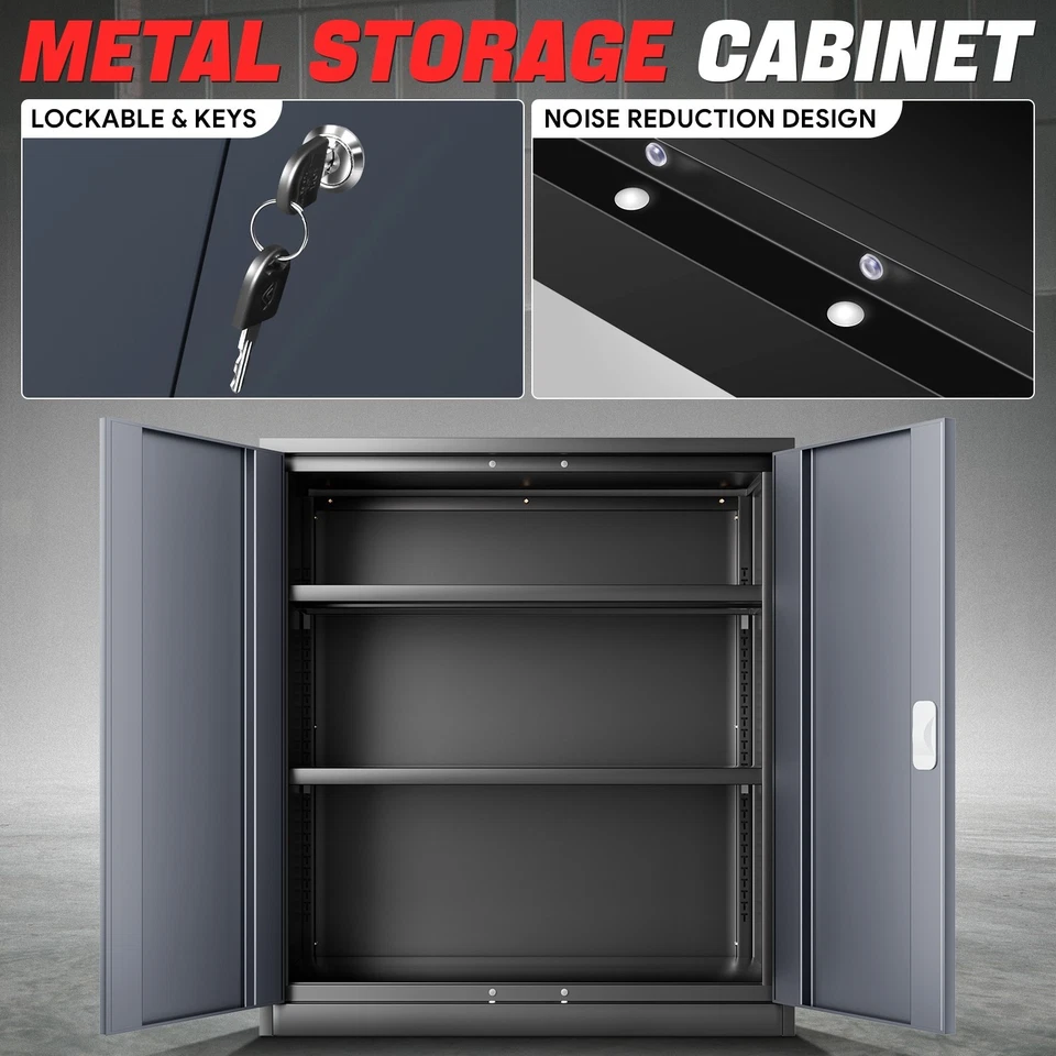 Gabinete de almacenamiento de metal resistente bloqueable de 36" con estantes ajustables gris/negro Foto 2 de 4