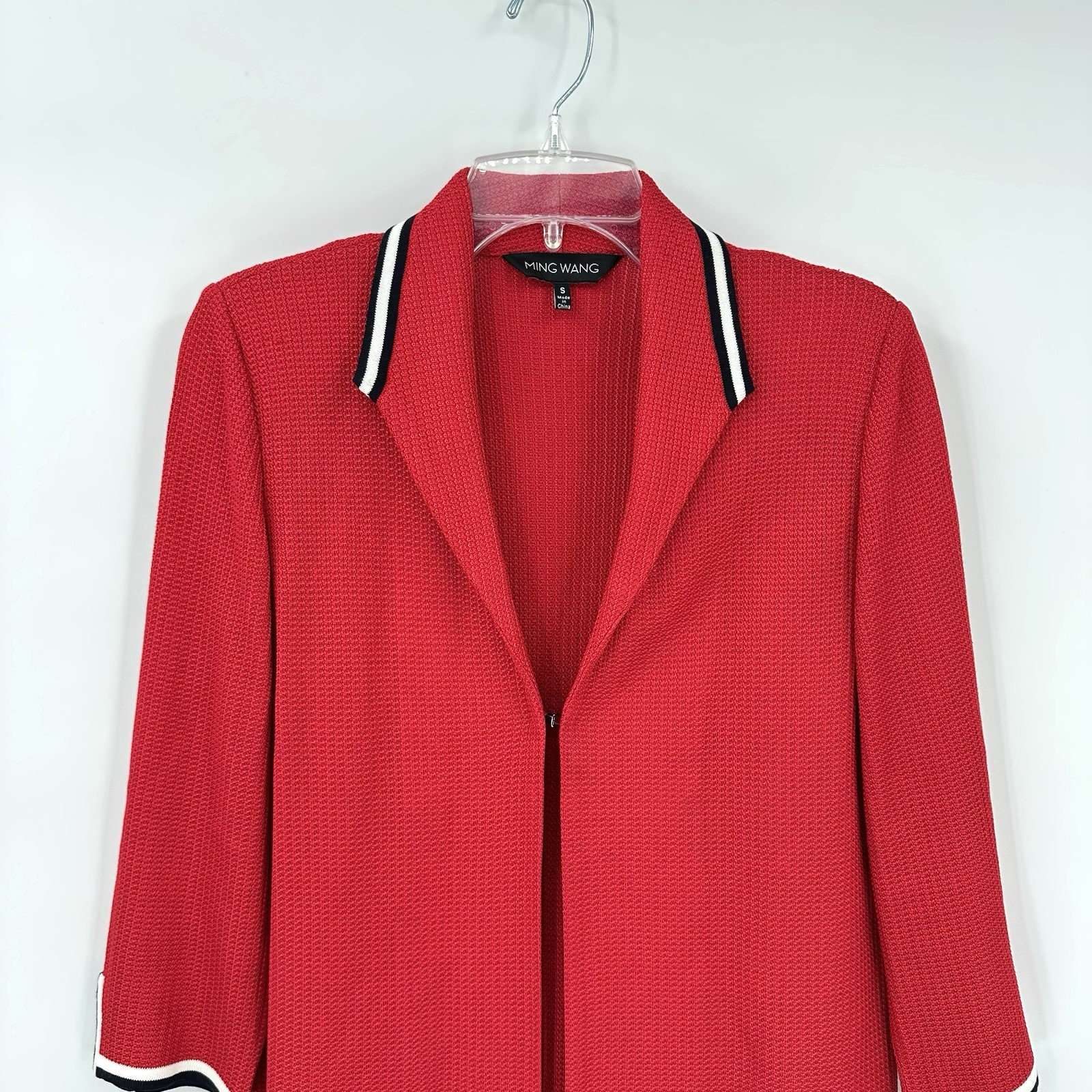 MING WANG cardigan sweater jacket tunic 3/4 sleeve knit stretch acrylic red S